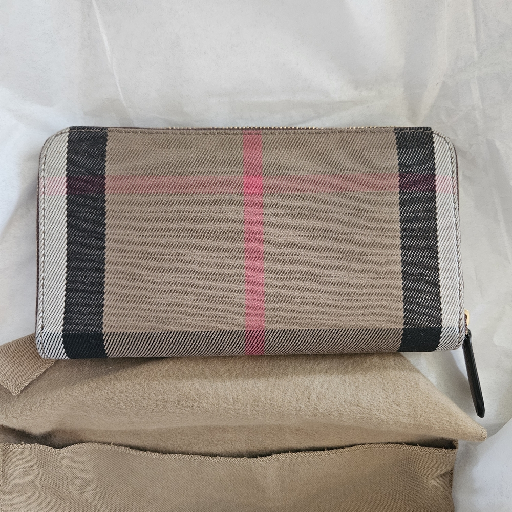 Burberry Brown Leather Zip Wallet with Iconic Check - Picture 3 of 8